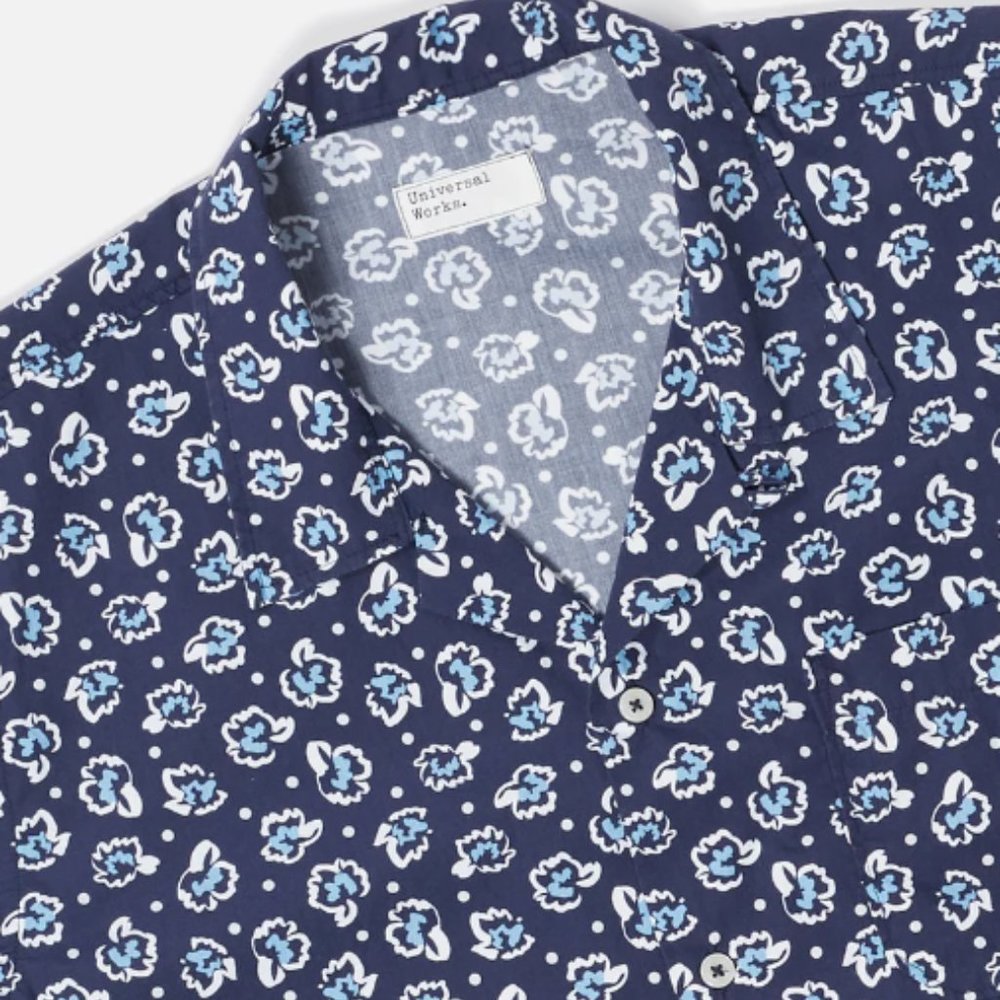 Universal Works Road Shirt In Navy Organic Flower Cotton